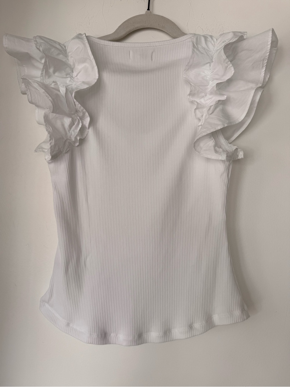 Elan White Ribbed Tank with Ruffle Cap Sleeves - Picture 4 of 6